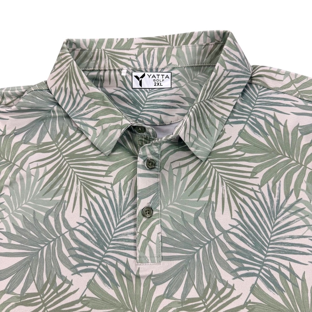 Yatta Golf Polo Shirt Mens 2XL Green Palm Leaf Print Stretch Performance Top